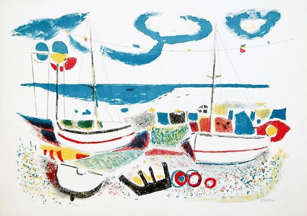 ENRICO PAULUCCI : Barche in porto  (1971)  - litografia es. 85/125 - Auction ASTA 73 A TEMPO DI GRAFICA - I - Fidesarte - Casa d'aste