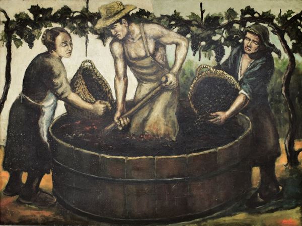 PIERO BERTACCO : Vendemmia  - olio su tela - Auction ASTA 73 A TEMPO DI ARTE MODERNA E CONTEMPORANEA - II - Fidesarte - Casa d'aste