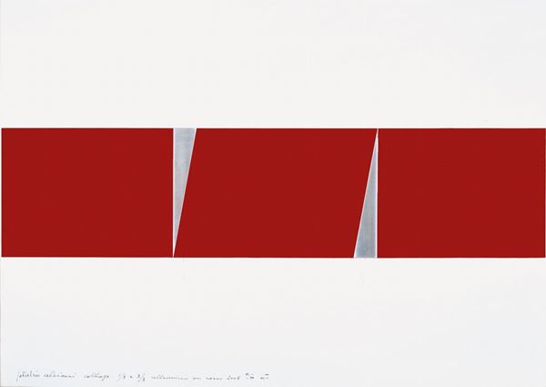 GETULIO  ALVIANI - Collage 1/3 e 3/3 alluminio su rosso