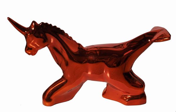 OMAR  RONDA : Unicorno  - Cracking Art, plastica cromata es. 1/99 - Auction 5a Asta Benefica Opere d'Arte - Fidesarte - Casa d'aste