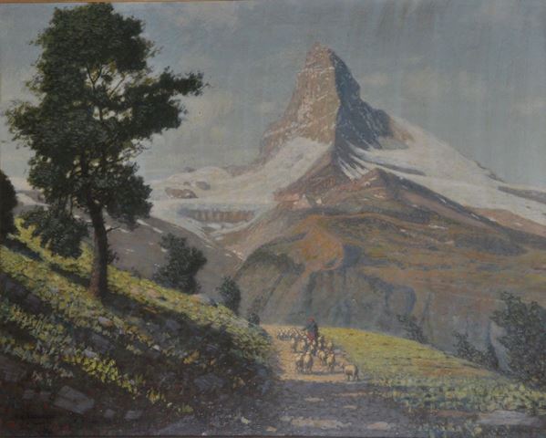 CARLO COSTANTINO TAGLIABUE : Paesaggio del Cervino  (1940)  - olio su tela - Asta 5° Asta Benefica Opere d'Arte - Fidesarte - Casa d'aste