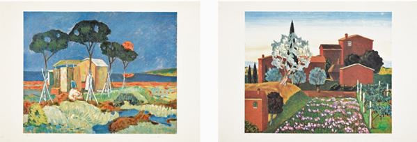 VINCENZO CENSOTTI : Paesaggi  - lotto di 2 litografie retouchè - Auction ASTA DI NATALE - II SESSIONE - II - Fidesarte - Casa d'aste