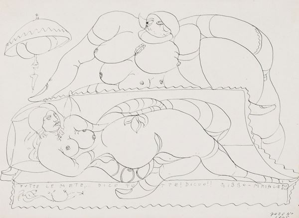 TONO ZANCANARO : Gibbo - Maiale  (1945)  - disegno a china su carta - Asta ASTA DI NATALE 2017  - II - Fidesarte - Casa d'aste
