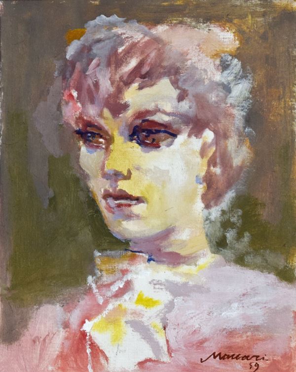 MINO MACCARI : Ritratto  (1959)  - olio su cartone telato - Auction  - I - Fidesarte - Casa d'aste