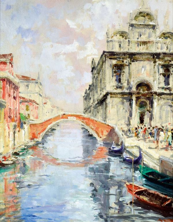 LUIGI PAGAN : Rio veneziano  (1956)  - olio su tela - Auction  - I - Fidesarte - Casa d'aste