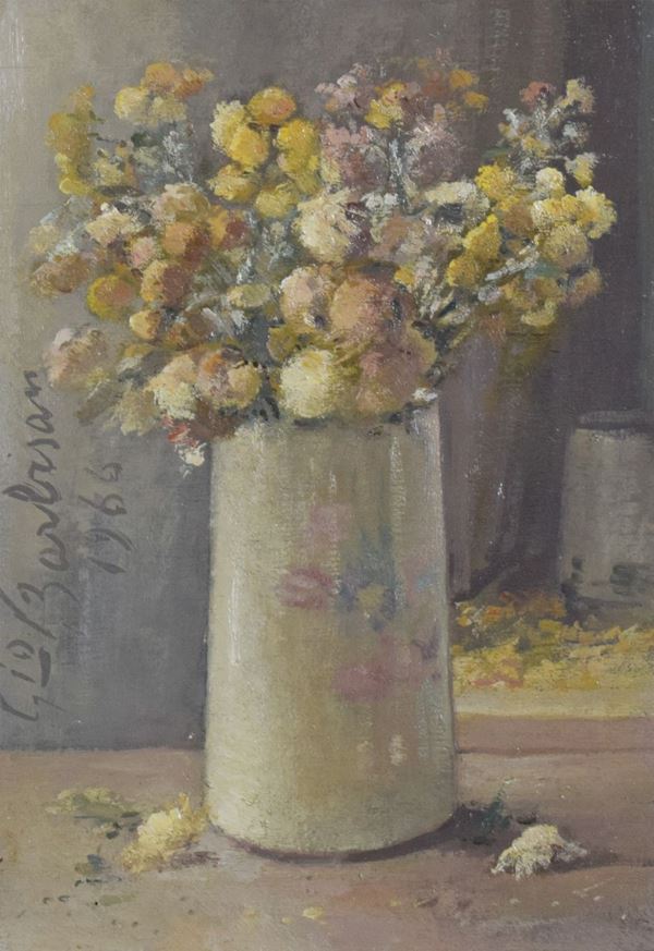 GIOVANNI BARBISAN : Vaso di fiori  (1966)  - olio su tavola - Auction  - I - Fidesarte - Casa d'aste