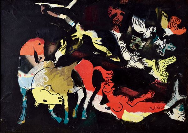 VINCENZO EULISSE : Composizione  (1964)  - olio e collage su tela - Auction  - I - Fidesarte - Casa d'aste