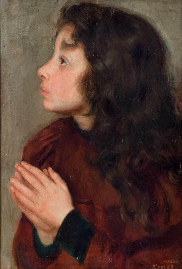 GIULIO ETTORE ERLER : Ritratto di giovane donna  - olio su tela - Auction  - I - Fidesarte - Casa d'aste
