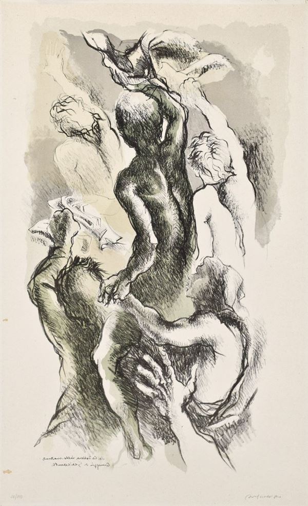 AUGUSTO MURER : Figure  (1980)  - litografia es. 36/100 - Asta ASTA DI NATALE 2017  - II - Fidesarte - Casa d'aste