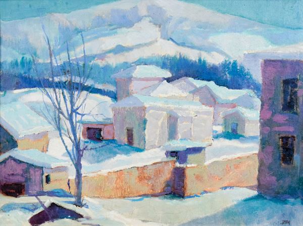 ANTONIO MION : Cesuna sotto la neve  (1972)  - olio su tavola - Auction  - I - Fidesarte - Casa d'aste