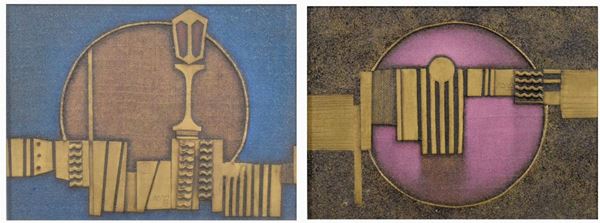 GUERRINO  SALVI : Composizione  (1972)  - lotto di 2 tecniche miste e collage su tavola - Auction  - I - Fidesarte - Casa d'aste