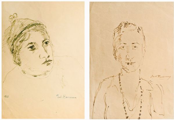 JUTI RAVENNA : Ritratti  (1932)  - lotto di 2 disegni a china su carta - Auction ASTA DI NATALE - II SESSIONE - II - Fidesarte - Casa d'aste