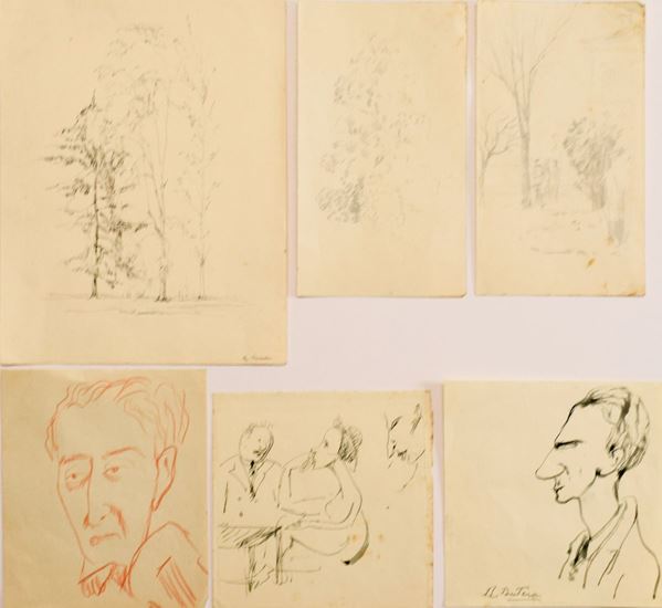 RENZO BIASION,REMIGIO BUTERA : Ritratti - Paesaggi  - lotto di 6 disegni a matita su carta - Auction ASTA DI NATALE - II SESSIONE - II - Fidesarte - Casa d'aste