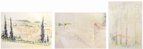 SERGIO STOREL : Paesaggi  (1980)  - lotto di 3 acquerelli su carta - Asta ASTA DI NATALE 2017  - II - Fidesarte - Casa d'aste