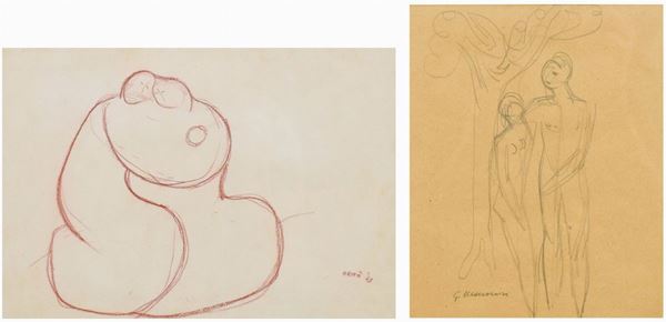 GIANNI ARICO',GUIDO  MANARIN : Figure  ((anni '70))  - lotto di 2 tecniche miste su carta - Auction ASTA DI NATALE - II SESSIONE - II - Fidesarte - Casa d'aste
