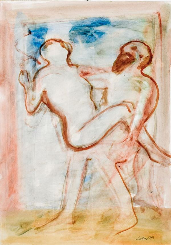 CARMELO ZOTTI : Amanti  (1984)  - tempera su carta intelata - Auction  - I - Fidesarte - Casa d'aste