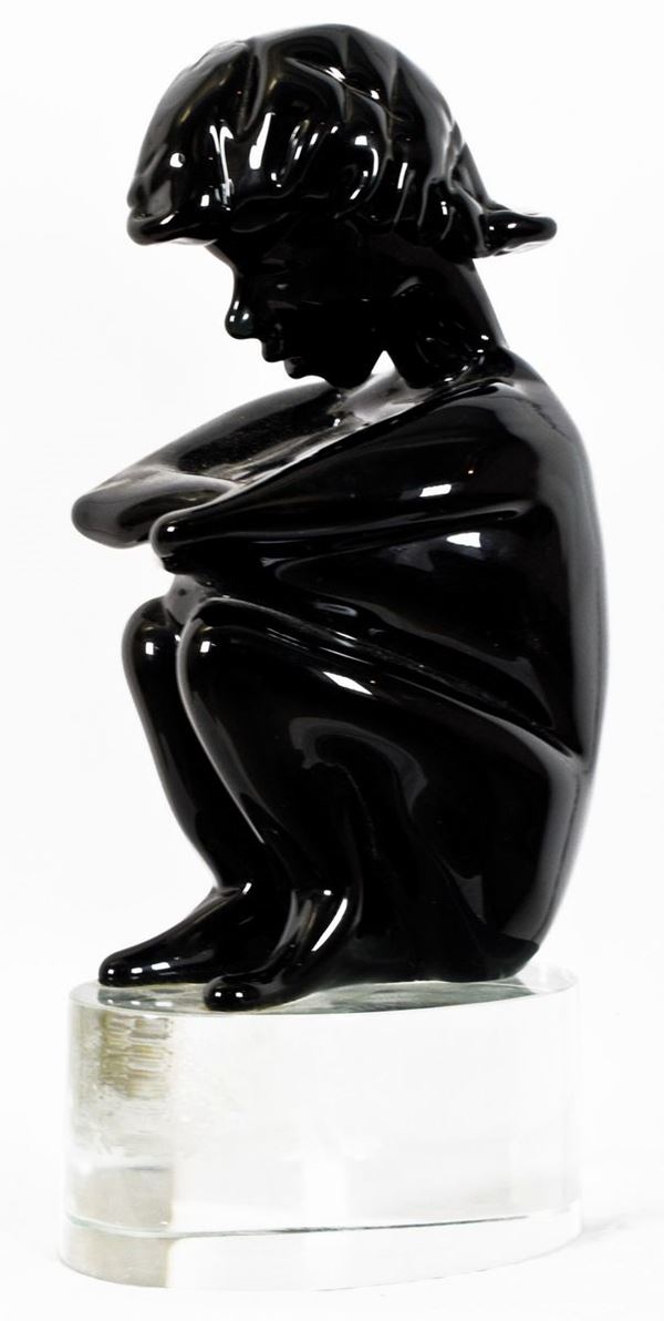VINCENZO NASON Murano : Bambina  - scultura in vetro soffiato colore nero basamento cristallo - Auction ASTA DI NATALE - II SESSIONE - II - Fidesarte - Casa d'aste