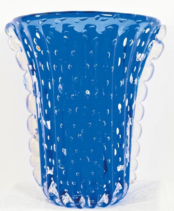 FRATELLI TOSO :  - vaso in vetro soffiato a coste nei toni del blu - Auction ASTA DI NATALE - II SESSIONE - II - Fidesarte - Casa d'aste