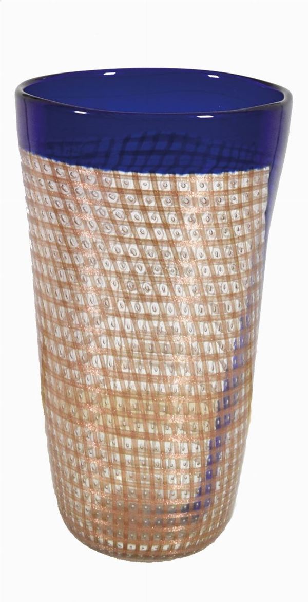 MAESTRI MURANESI : Vaso  - vaso forma conica con filigrana oro e blu - Asta ASTA DI NATALE 2017  - II - Fidesarte - Casa d'aste