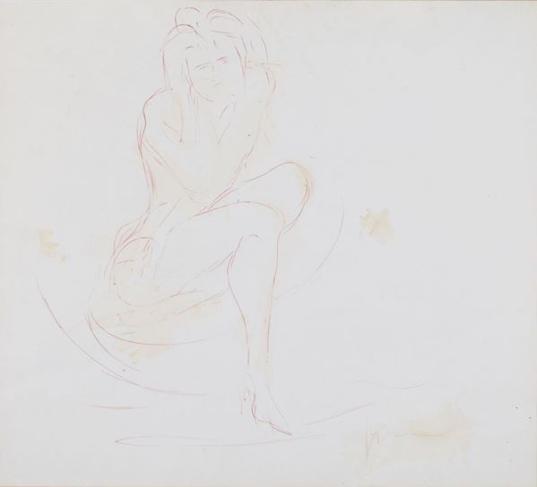 LUCIO FONTANA : Nudo femminile  (1957)  - disegno ad inchiostro rosso su carta - Auction 76°MODERN AND CONTEMPORARY ART AUCTION - I - Fidesarte - Casa d'aste