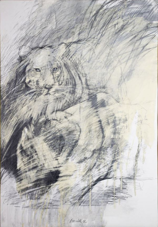PAOLO BARATELLA : Grande testa di leonessa  (1982)  - tecnica mista su carta - Auction 76°MODERN AND CONTEMPORARY ART AUCTION - I - Fidesarte - Casa d'aste