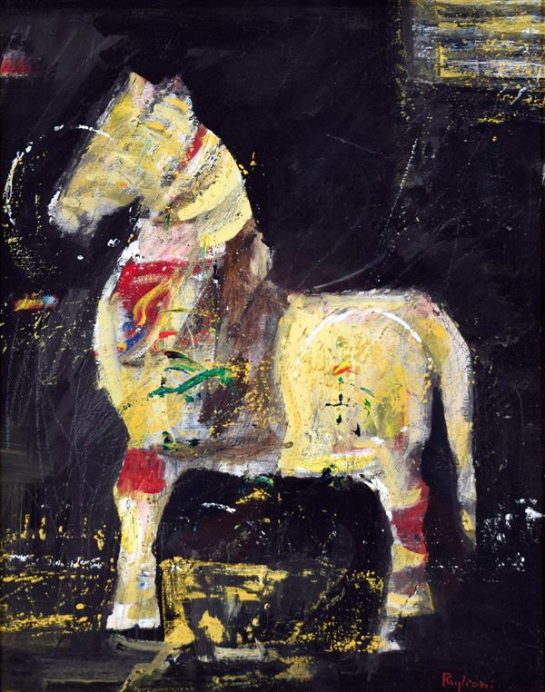 VITTORIO  RUGLIONI : Cavallo da giostra   (1990)  - olio su tela - Auction 77° ASTA DI ARTE MODERNA E CONTEMPORANEA A TEMPO - Fidesarte - Casa d'aste