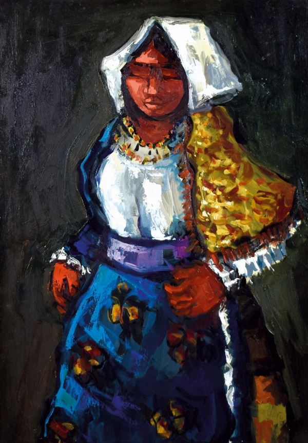 ALFREDO CAVALDORO : Costume sardo  - olio su tela - Auction ASTA DI ARTE MODERNA E CONTEMPORANEA - II - Fidesarte - Casa d'aste