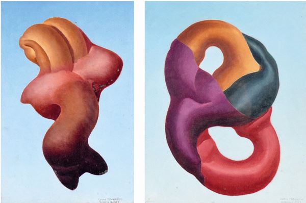 LEONE MINASSIAN : Forme elicoidali  (1967-1974)  - lotto di 2 olii su tela - Auction 76°MODERN AND CONTEMPORARY ART AUCTION - I - Fidesarte - Casa d'aste