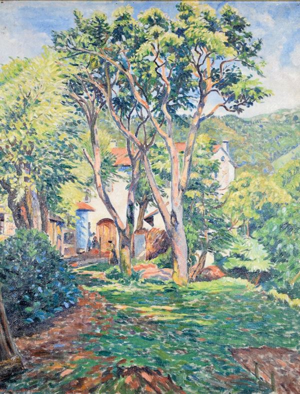 GIOVANNI NEI PASINETTI : Casa tra gli alberi  (1930)  - olio su tela - Asta 76° ASTA DI ARTE MODERNA E CONTEMPORANEA - I - Fidesarte - Casa d'aste