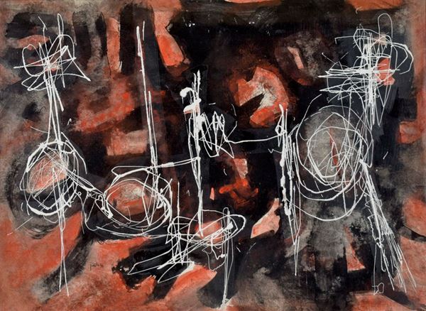 ACHILLE PERILLI : senza titolo  (1957)  - acrilici e tecnica mista su carta - Auction 76°MODERN AND CONTEMPORARY ART AUCTION - I - Fidesarte - Casa d'aste