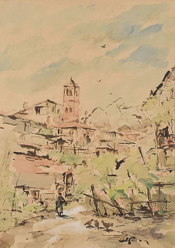 FILIPPO DE PISIS : Paesaggio  ((fine anni '30))  - acquerello su carta - Asta Asta di Arte Moderna e Contemporanea - I - Fidesarte - Casa d'aste