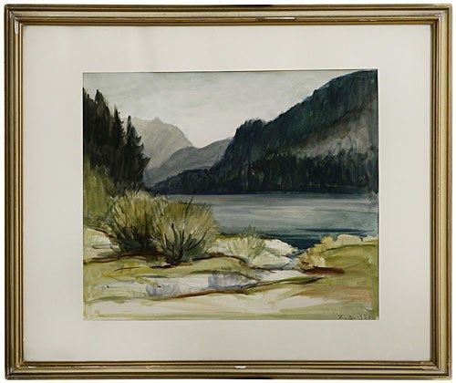 FELICE VELLAN : Lago di Alleghe  (1950)  - tempera acquarellata su carta - Auction 6 Asta Benefica - Fidesarte - Casa d'aste