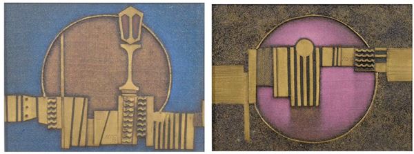 GUERRINO  SALVI : Composizione  (1972)  - lotto di 2 tecniche miste e collage su tavola - Asta ASTA DI ARTE MODERNA E CONTEMPORANEA - II - Fidesarte - Casa d'aste
