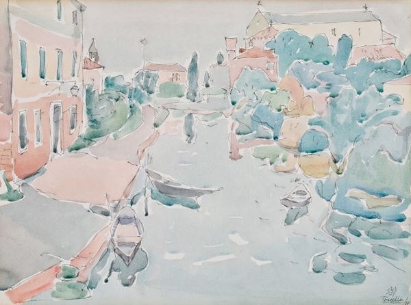 MARIO VELLANI MARCHI : Torcello  (1959)  - acquerello su cartoncino - Asta 78° ASTA DI ARTE MODERNA E CONTEMPORANEA - II - Fidesarte - Casa d'aste