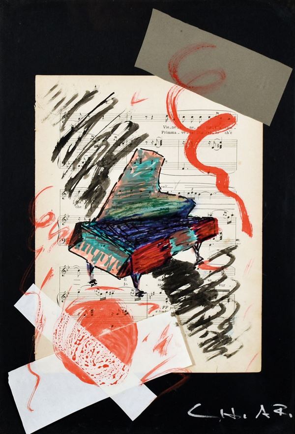 GIUSEPPE CHIARI : Spartito  - tecnica mista e collage su carta - Auction 79° ASTA DI ARTE MODERNA E CONTEMPORANEA A TEMPO - Fidesarte - Casa d'aste