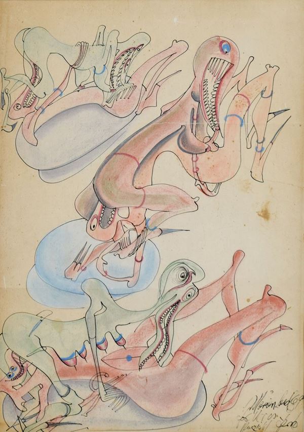 GUDMUNDUR ERRO' : senza titolo  (1969)  - tecnica mista su carta - Asta 78° ASTA DI ARTE MODERNA E CONTEMPORANEA - I - Fidesarte - Casa d'aste