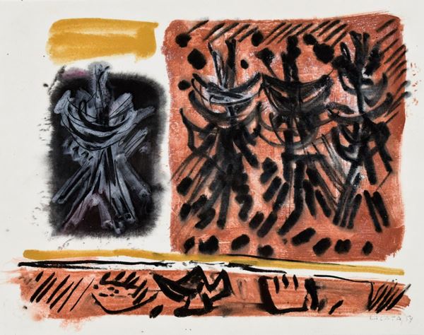 RICCARDO LICATA : senza titolo  (1959)  - tecnica mista su cartoncino riportato su tavola - Auction 78° MODERN AND CONTEMPORARY ART AUCTION  - I - Fidesarte - Casa d'aste