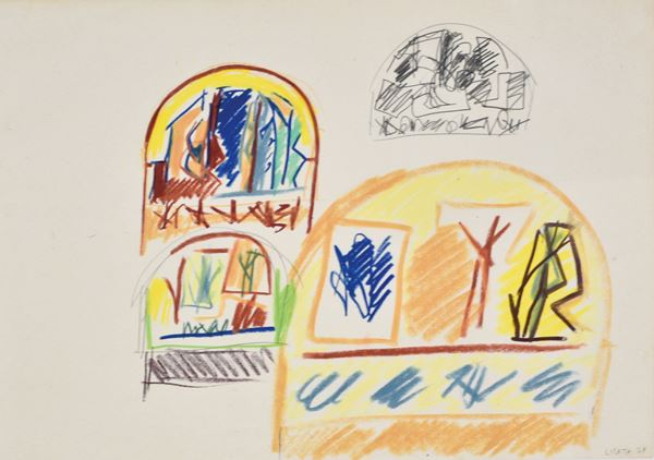 RICCARDO LICATA : Studio per il grande "Muro dipinto"  (1979)  - pastelli su cartoncino riportato su tavola - Auction 79° ASTA DI ARTE MODERNA E CONTEMPORANEA A TEMPO - Fidesarte - Casa d'aste
