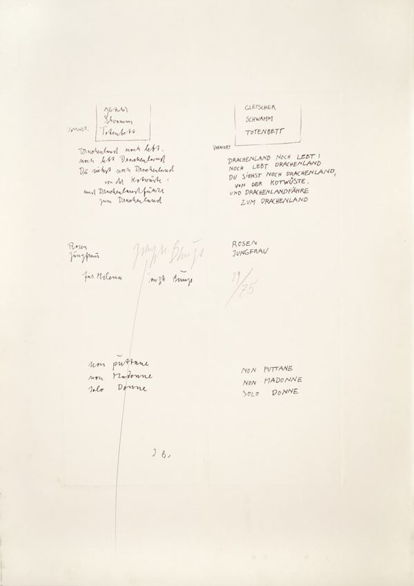 JOSEPH BEUYS : Non puttane non madonne solo donne  (1979)  - acquaforte es. 29/75 - Auction 78° MODERN AND CONTEMPORARY ART AUCTION  - I - Fidesarte - Casa d'aste
