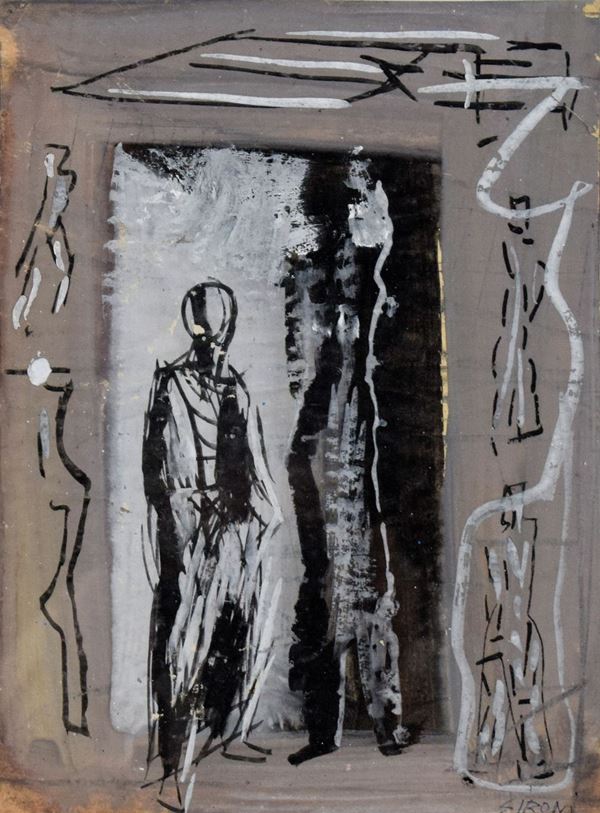 MARIO SIRONI - Architettura con decorazione e figure