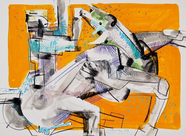 LUCIANO CESCHIA : Domatore di tori  (1969)  - tecnica mista su carta - Auction 79° ASTA DI ARTE MODERNA E CONTEMPORANEA A TEMPO - Fidesarte - Casa d'aste