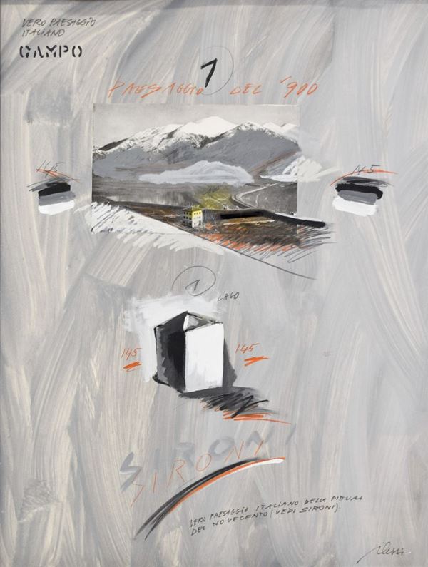 FABRIZIO PLESSI : Paesaggio del '900  ((anni '70))  - olio tecnica mista  e collage su cartoncino - Auction 78° MODERN AND CONTEMPORARY ART AUCTION  - I - Fidesarte - Casa d'aste