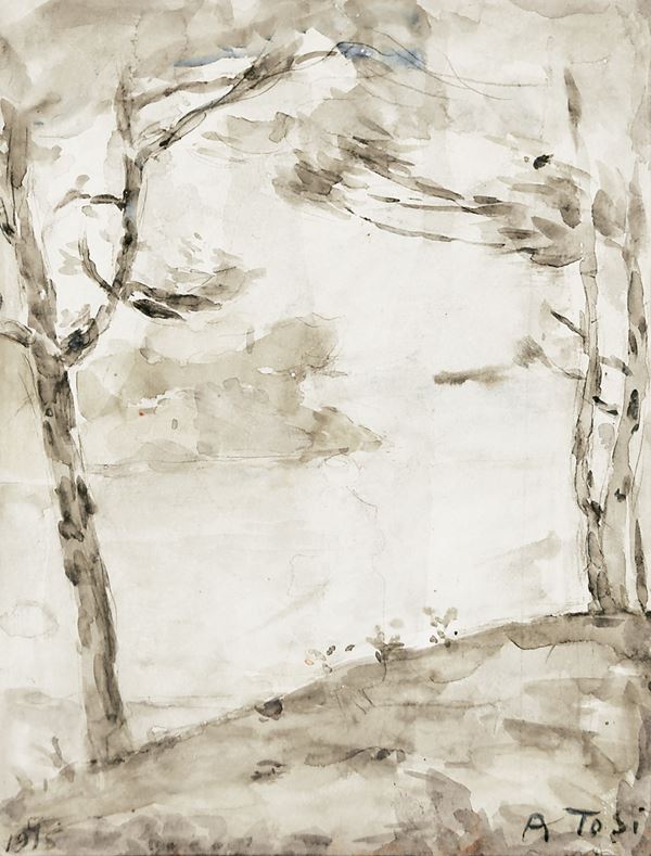 ARTURO TOSI : Paesaggio a Paraggi  (1915)  - gouache su carta - Auction 79° ASTA DI ARTE MODERNA E CONTEMPORANEA A TEMPO - Fidesarte - Casa d'aste