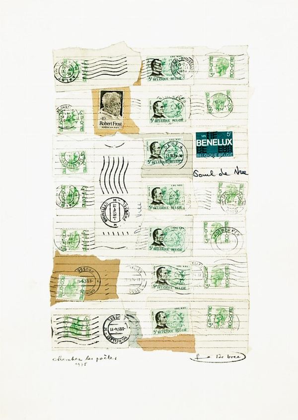 PAUL DE VREE : Chercher les poetes  (1975)  - tecnica mista e collage su carta - Asta 78° ASTA DI ARTE MODERNA E CONTEMPORANEA - I - Fidesarte - Casa d'aste
