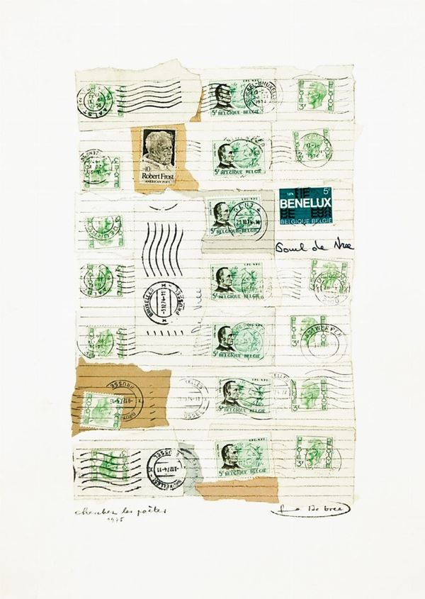 PAUL DE VREE : Chercher les poetes  (1975)  - tecnica mista e collage su carta - Auction 78° MODERN AND CONTEMPORARY ART AUCTION  - I - Fidesarte - Casa d'aste