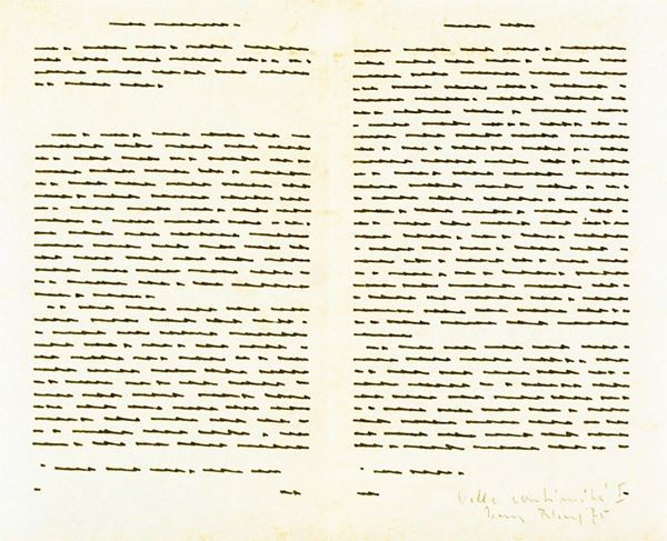 IRMA BLANK : 'Trascrizioni - Della continuità I'  (1975)  - inchiostro su carta - Asta 78° ASTA DI ARTE MODERNA E CONTEMPORANEA - I - Fidesarte - Casa d'aste