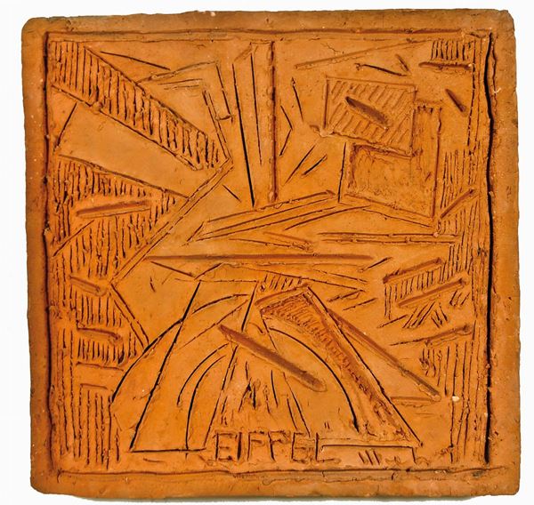 ALDO MONDINO : Eiffel  - formella in terracotta incisa - Asta 78° ASTA DI ARTE MODERNA E CONTEMPORANEA - I - Fidesarte - Casa d'aste