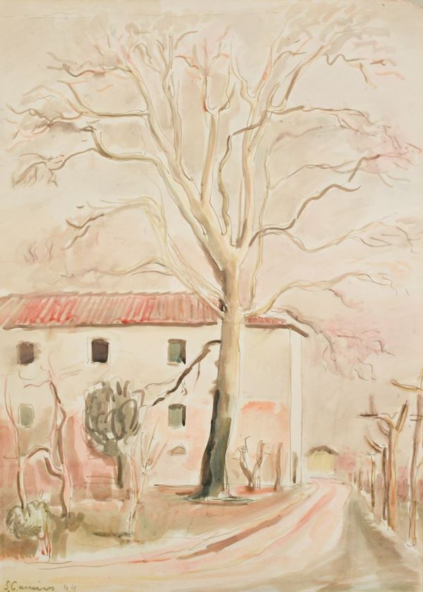 SANTE CANCIAN : Casa di campagna  (1944)  - gouache su  carta - Auction 79° ASTA DI ARTE MODERNA E CONTEMPORANEA A TEMPO - Fidesarte - Casa d'aste