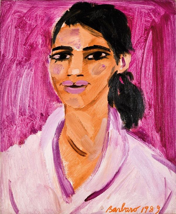 SAVERIO BARBARO : Ragazza in rosa  (1989)  - olio su tela - Auction ASTA DI ARTE MODERNA E CONTEMPORANEA - II - Fidesarte - Casa d'aste