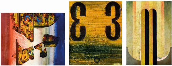 FELICE CANONICO : soggetti vari  (1970)  - lotto di 3 tecniche miste su cartoncino - Asta ASTA DI GRAFICA E TECNICHE MISTE SU CARTA - I - Fidesarte - Casa d'aste